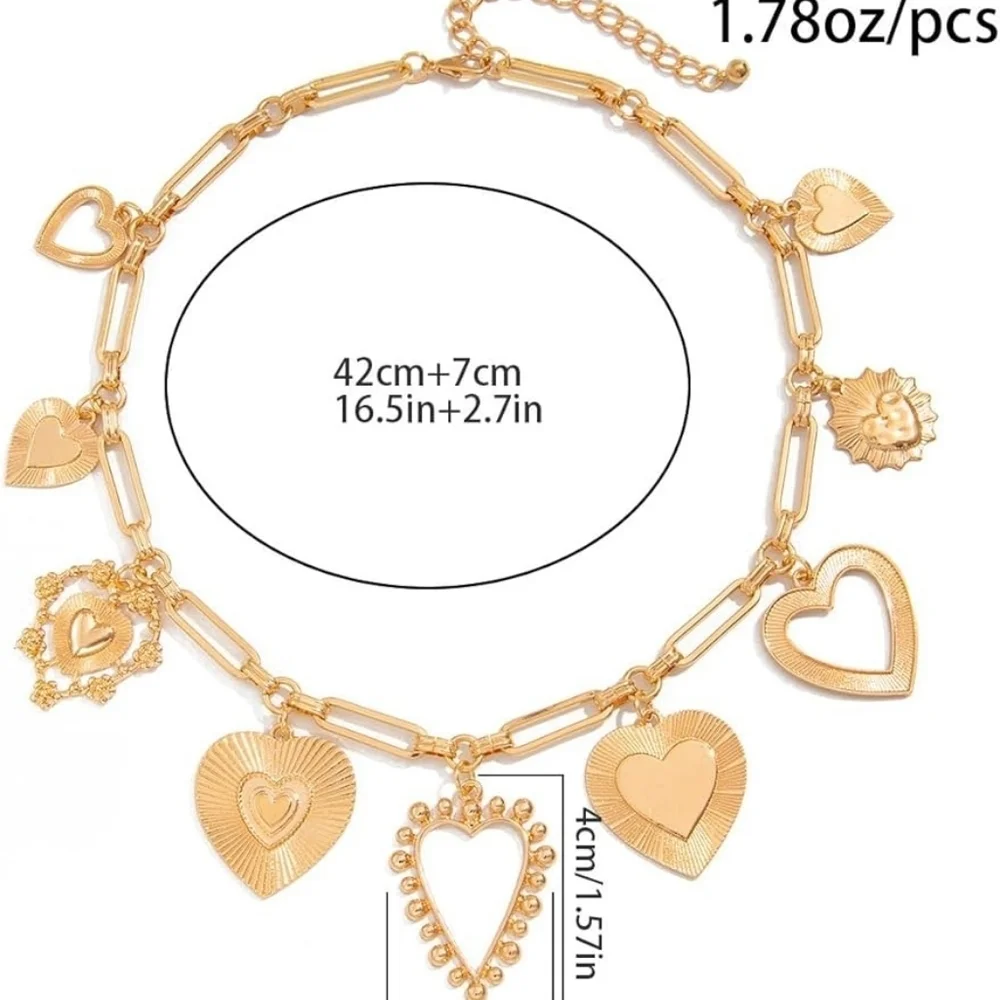 Chunky Gold Necklace With Heart Charms